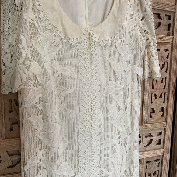 Vintage Lace dress with linens collar and cotton lining - Picture 3 of 8